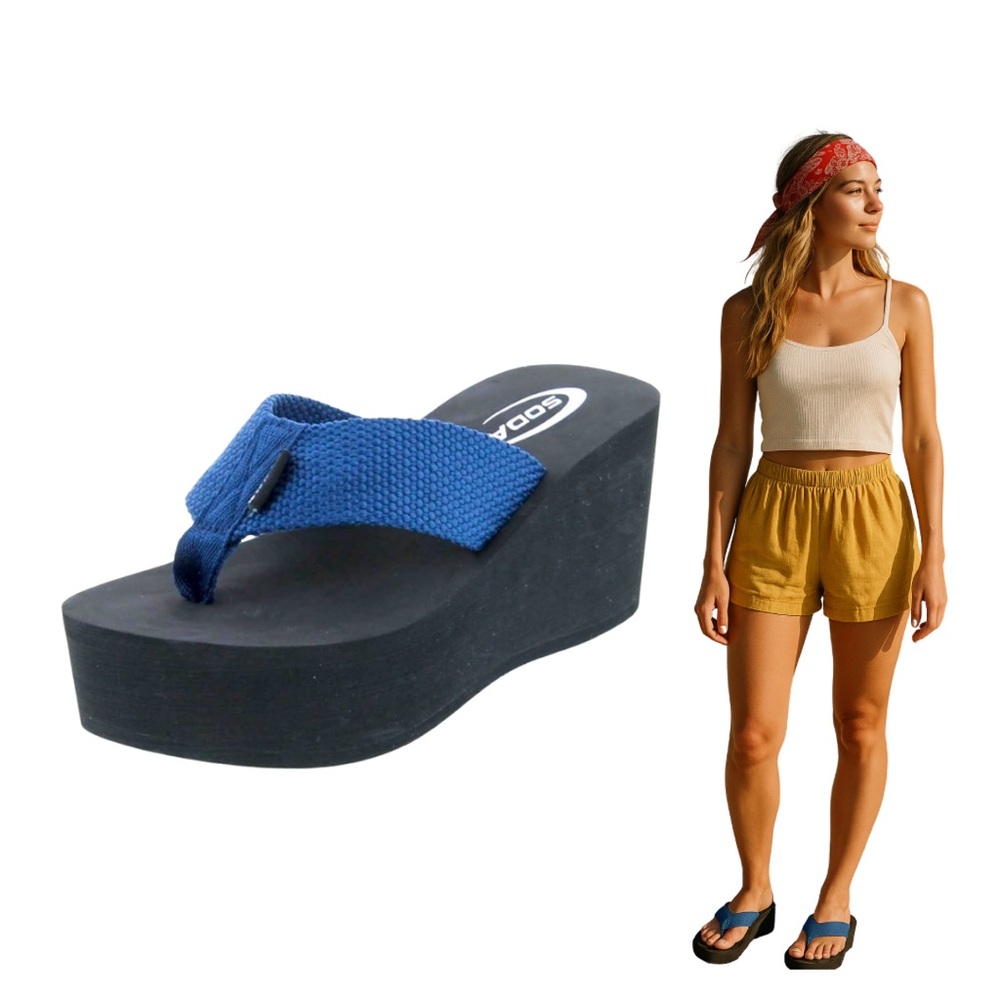 Soda Women's Black and Blue Sandals S/8
